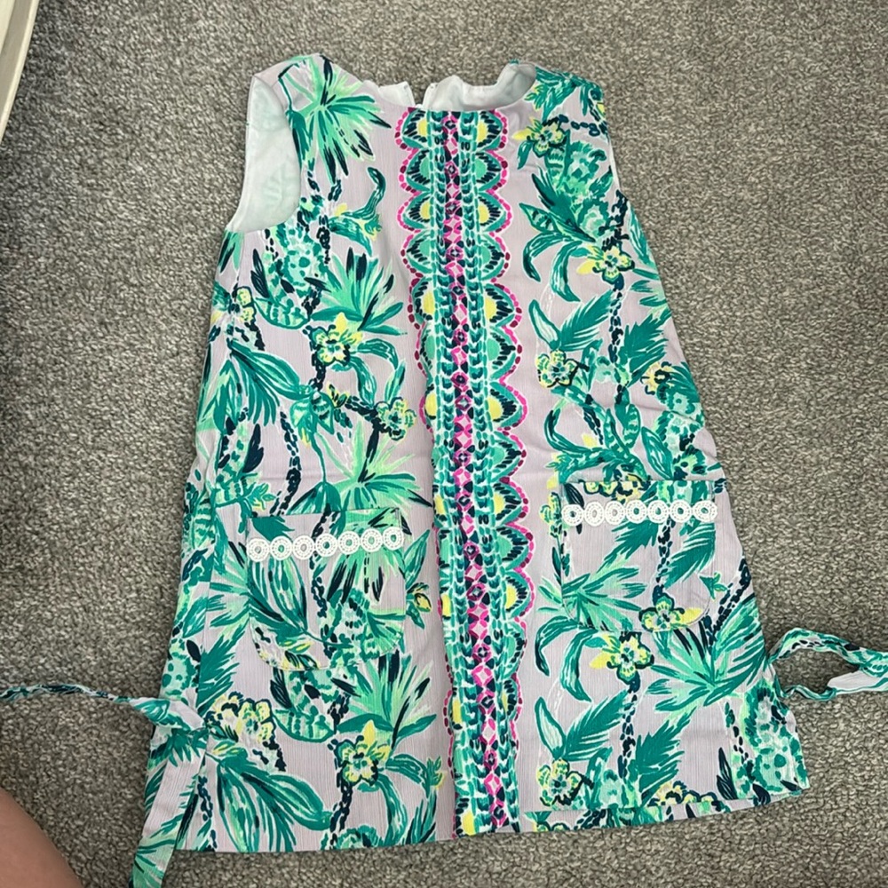 Lilly Pulitzer Girls Green Pink Floral Shift Dress